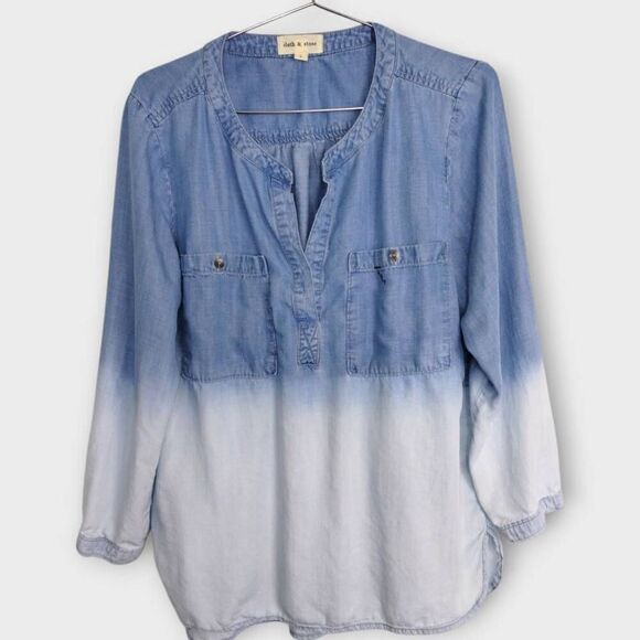 Cloth & Stone Anthropologie Blouse Sz Large Blue Ombre Denim‎ Chambray - Picture 1 of 9